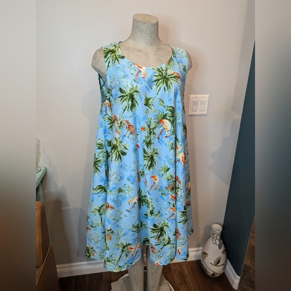 Blue tropical trapeze dress,  lightweight  One size fits Medium-1x - Picture 7 of 8